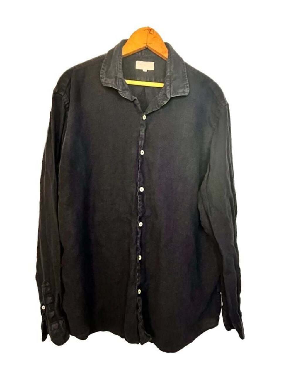 Mark Bellucci 100% Linen Navy Blue Long Sleeve Button Down Shirt Size XL